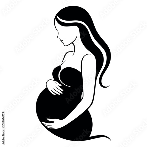 Fotografie Pregnant woman silhouette a black and white graphic depiction of motherhood and