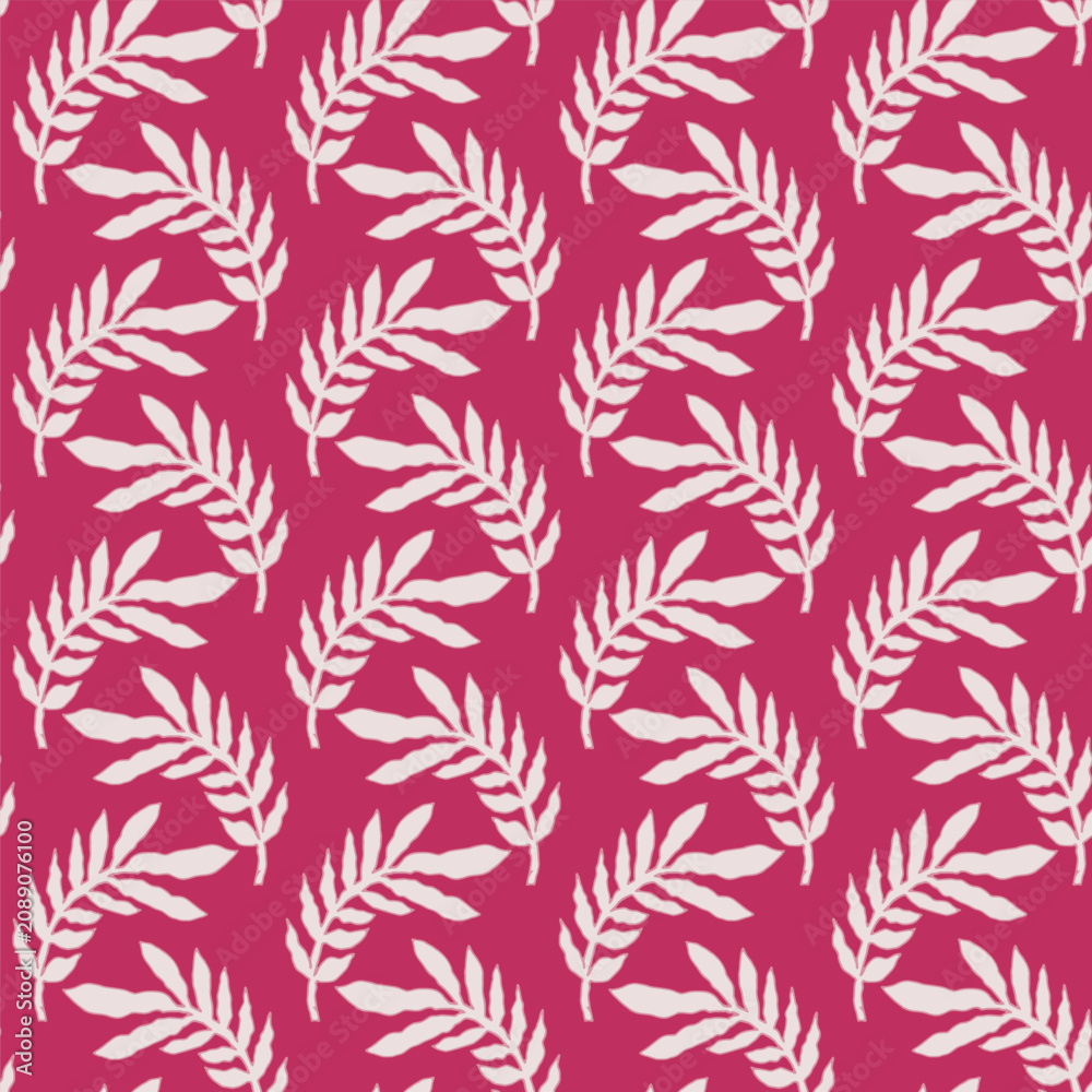 Fototapeta premium Magenta Botanical Leaf Tossed Vector Pattern