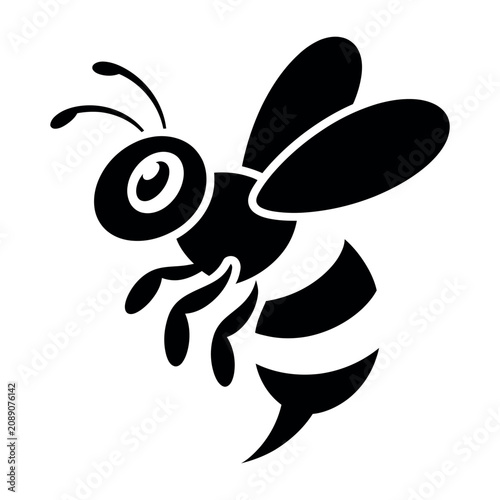 Black silhouette of a bee a stylized insect shape with wings and antennae on a transparent background pollinator honeybee apidae