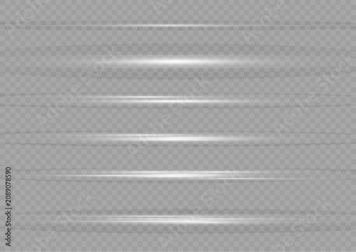 Bild auf Leinwand Set of white horizontal light streaks and glowing laser lines with horizontal ab