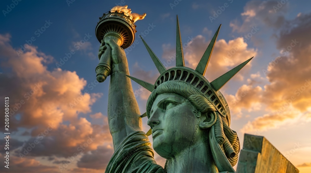 Fototapeta premium Statue of Liberty at Golden Sunset