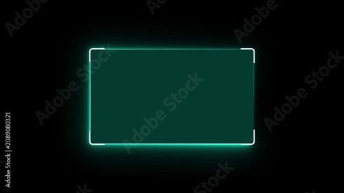 Futuristic neon HUD callout frame for digital interface. Sci fi HUD lower third with copy space for broadcast titles. Neon UI screen overlay for gaming and news use. News mocup frame, hud elements