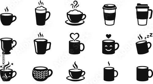 Foto Collection of various coffee cups and mugs