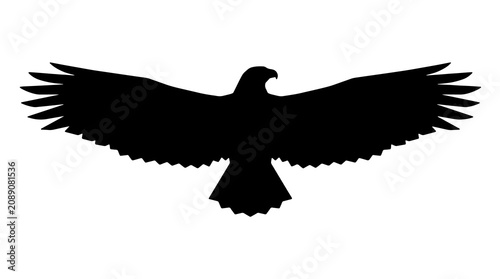 Canvastavla Black silhouette of a soaring eagle with spread wings isolated on a white background