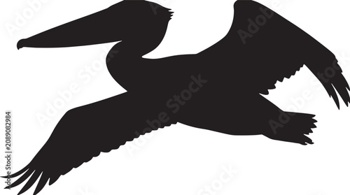 Black pelican silhouette, flying bird icon, vector illustration, wildlife symbol