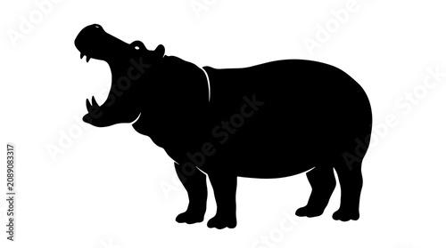 Bild auf Leinwand Black hippopotamus silhouette, animal icon, wildlife symbol, mammal graphic