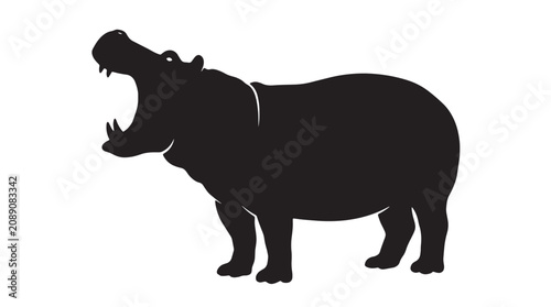 Bild auf Leinwand Black hippopotamus, angry hippo, open mouth, animal silhouette, vector icon