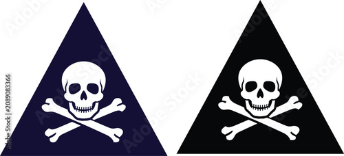 Skull vector sign, warning hazard icon on black triangle
