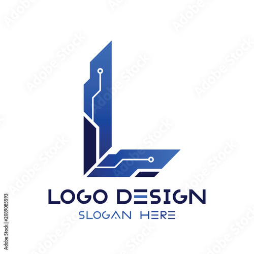 Letter L Technology Logo Design, Letter L Circuit Monogram Logo for Digital Software Brand