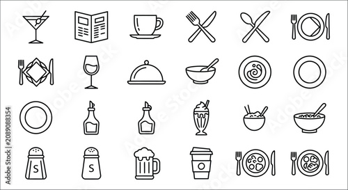 Foto Restaurant related Line Icons On White Background beverage cocktail drink glass