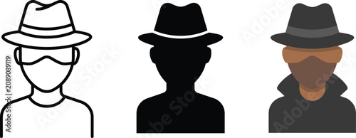 Obraz na płótnie Hacker incognito spy vector icon set featuring line art silhouette and flat desi