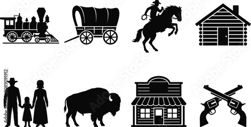Foto Set of black Wild West and American frontier historical icons