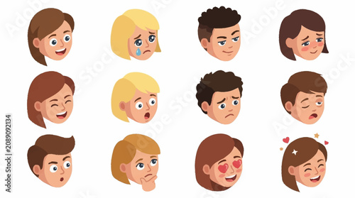 Fotografie Colorful cartoon character expressions and emotions set.