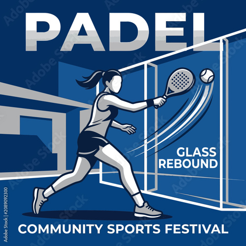 Dynamic Padel Player In Action Demonstrating Glass Rebound During Community Sports Festival