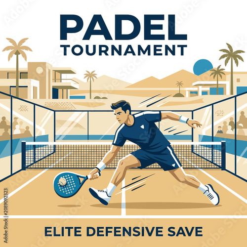 Dynamic Padel Player In Action During Championship Match In Tropical Court