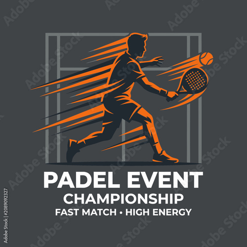Dynamic Padel Player In Action Championship Graphic Design Vector Illustration