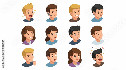 Photos Colorful cartoon character faces expressing various emotions.