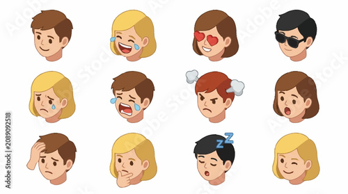 фотографія Colorful cartoon faces expressing various emotions and moods.