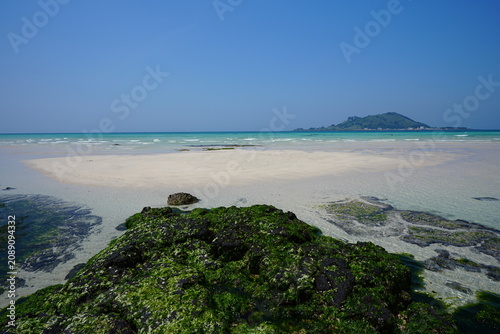 fine view with mossy rocks and far island