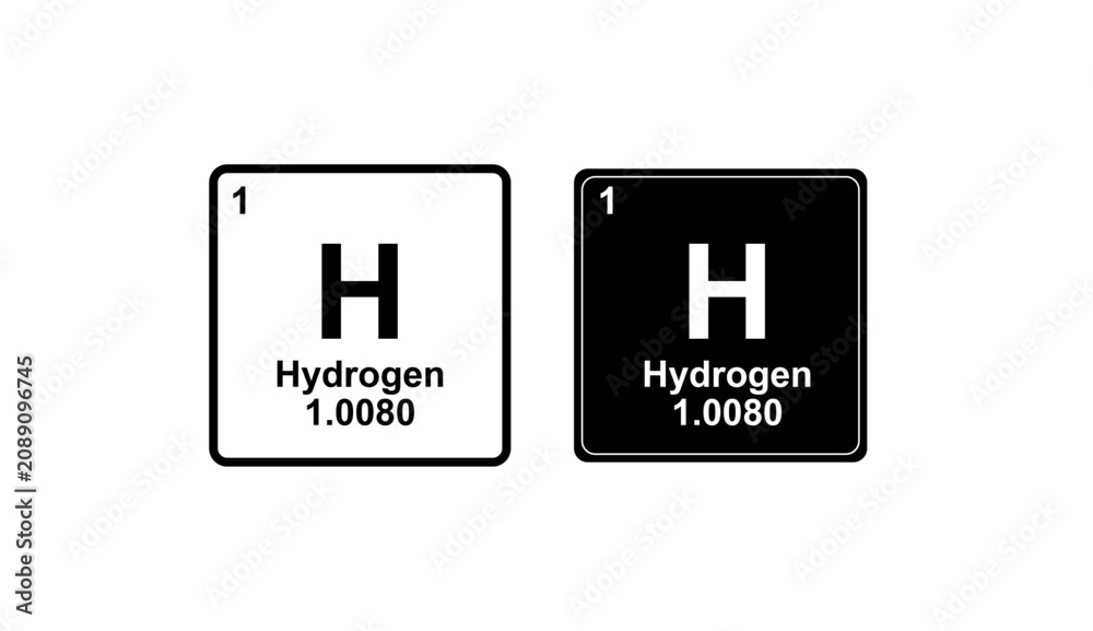 Obraz premium The image displays two contrasting representations of the periodic table element Hydrogen, showing its atomic number, symbol, name, and atomic mass in both light and dark themes.
