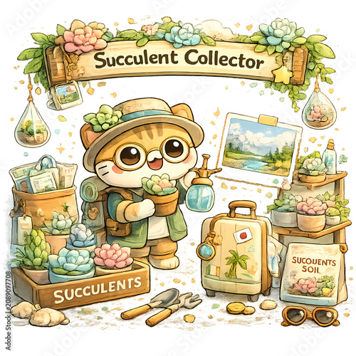 succulent collector, succulent garden, cactus collection, succulent plants, botanical illustration, indoor plants, houseplants, desert plants, potted succulents, garden delights, plant lover, succulen