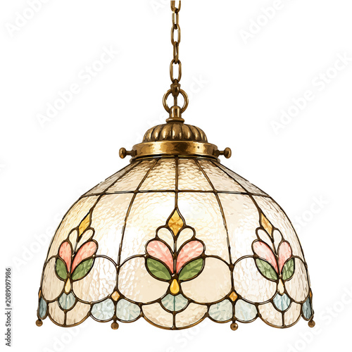 Фотография Vintage Stained Glass Pendant Lamp PNG | Antique Hanging Light Illustration Isol