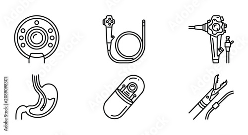Medical Instruments Line Icons Set On White Background