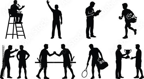 Foto Tennis Match Black Silhouette Collection Featuring Officiating Coaching Equipmen