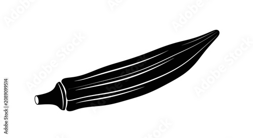 Canvastavla Black okra pod silhouette with white highlights on plain background with highlig