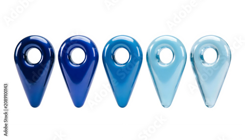 Blue map pin icons in different shades isolated on transparent background