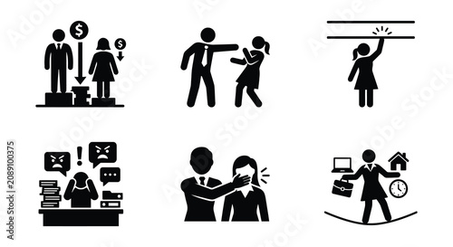 Foto Gender equality line art illustrations depicting workplace challenges and bias
