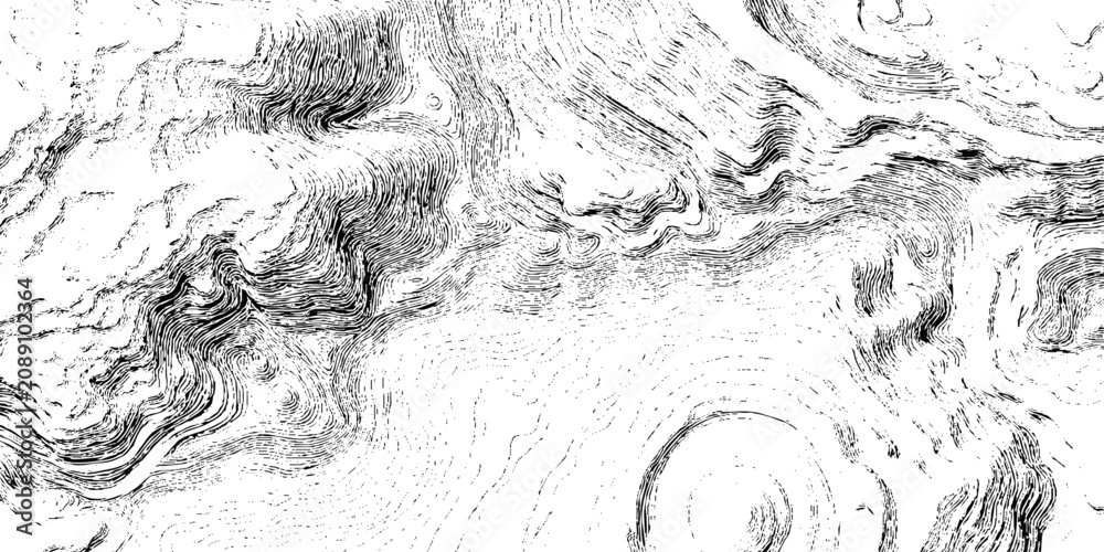 Fototapeta premium Abstract black and white wood grain texture background with vintage hand drawn sketch line art waves.