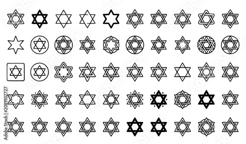 Star of David Thin Line Icon Set Judaism Symbol Vector Collection