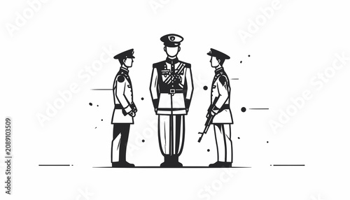 Fotografie Three soldiers standing in formation uniform.