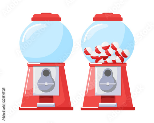 Gumball, toys machines empty and filled vector illustration. Isolated on white background. 