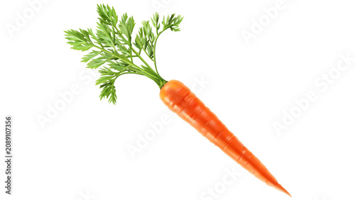 Cuadro en lienzo Detailed illustration of a fresh raw orange carrot with green leaves