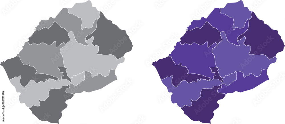Obraz premium Lesotho Administrative Divisions Map Gray Purple Districts Vector Illustration