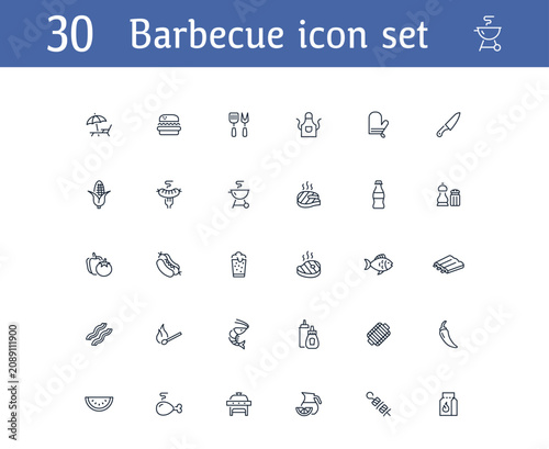 Set of vector line icons on the theme of barbecue