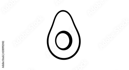 Simple black avocado icon on white background with minimalist black line drawing avocado plain symbol fruit food logo