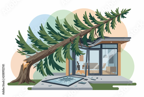 Foto Fallen Tree on Modern House Roof Property Damage Illustration