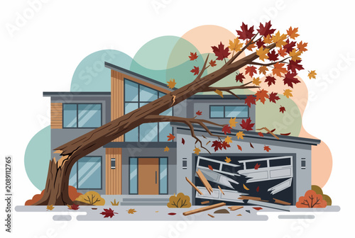 Φωτογραφία Large Fallen Tree Damaging Modern House for Insurance Claim Concept