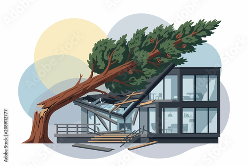 Cuadro en lienzo Fallen Tree Damage on Modern House for Insurance Claim