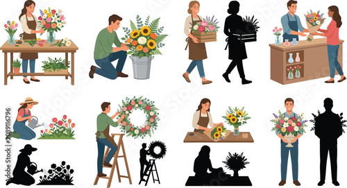 Photos Florist activity collection, flower arranging professionals, floral design servi