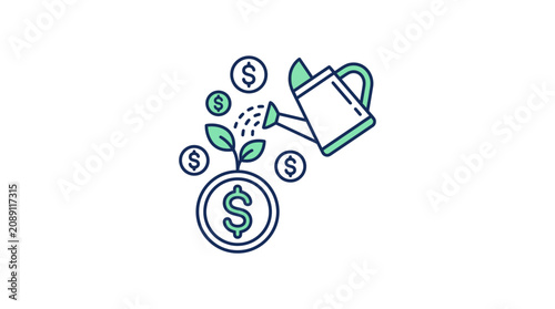Bild auf Leinwand Money Growth Icon: Watering Can Watering Plant Growing from Coin