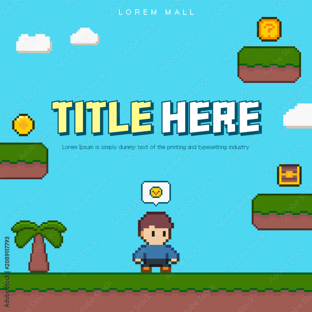 Fototapeta premium 8-bit pixel art retro sky game prize character event illustration vector template