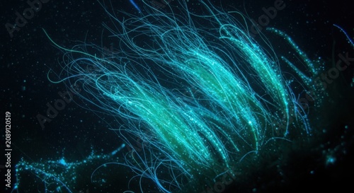 Swirling Abstract Turquoise Smoke Waves on Black Background with Mysterious Glow