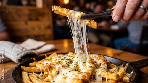 Cheesy French Fries with Long Stretch Mozzarella Pull in Skillet