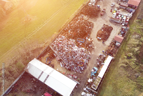 Konstfotografi Rusty metal junkyard captured from drone
