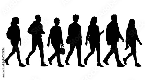 Bild auf Leinwand Silhouettes of people walking together in a line isolated on transparent backgro