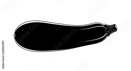 Billede på lærred Hand drawn black silhouette of a zucchini vegetable with stem and texture detail